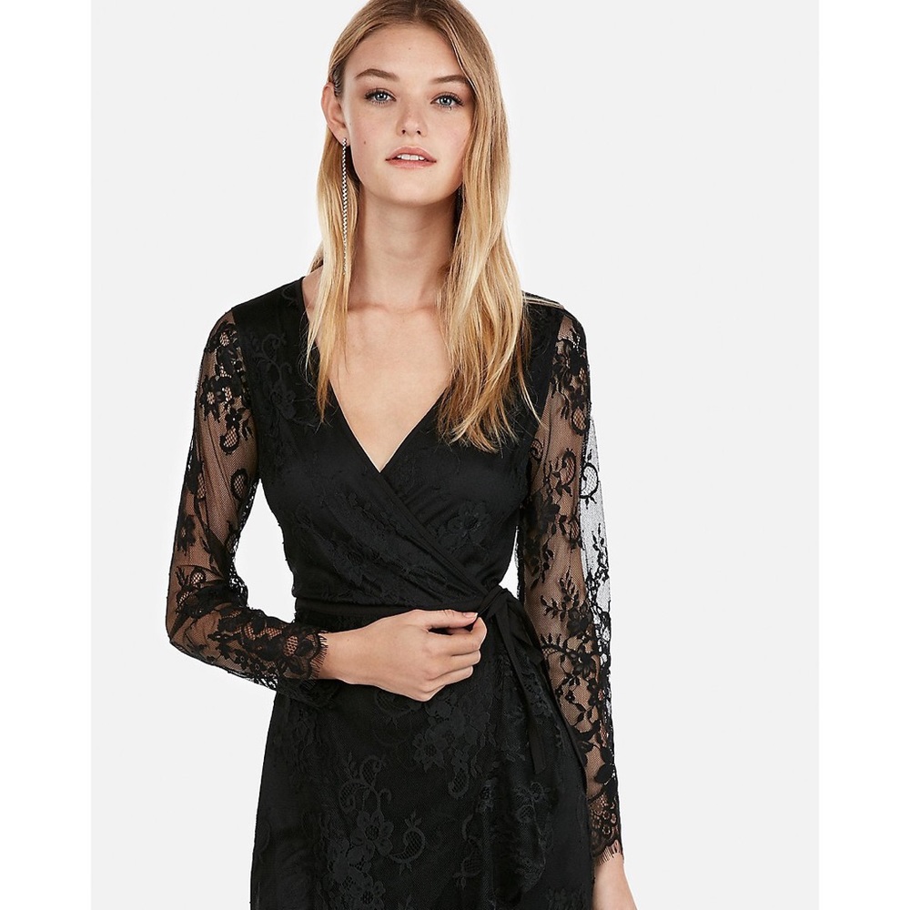 EXPRESS faux wrap black lace dress - Picture 3 of 6